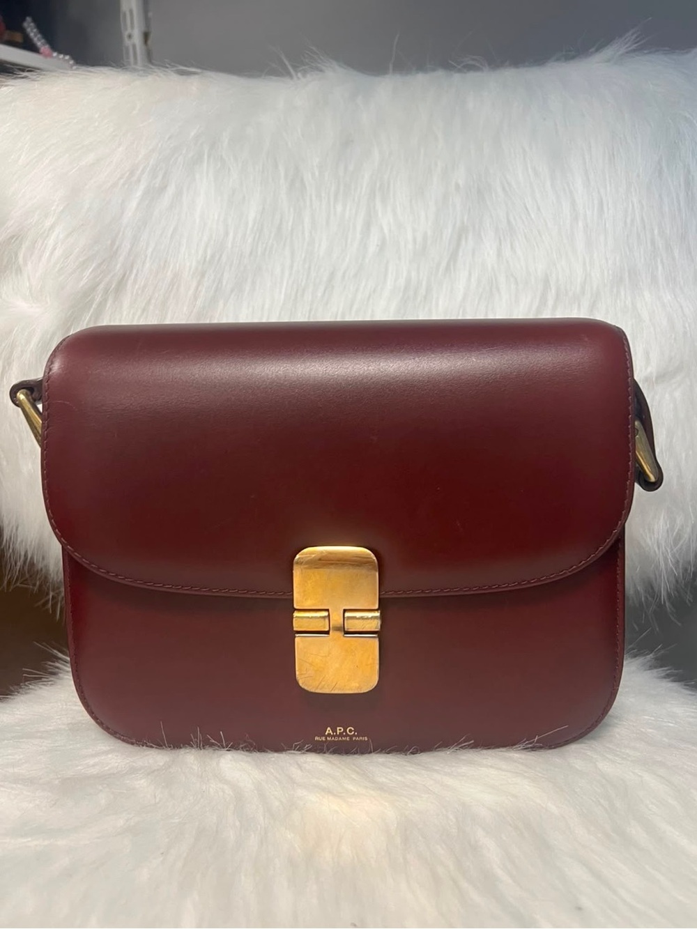 A.P.C. Bordeaux Leather Crossbody with Gold-Tone Clasp
